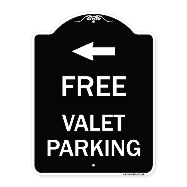 Signmission Free Valet Parking with Left Arrow Heavy-Gauge Aluminum Architectural Sign, 24" x 18", BW-1824-23943 A-DES-BW-1824-23943 - main